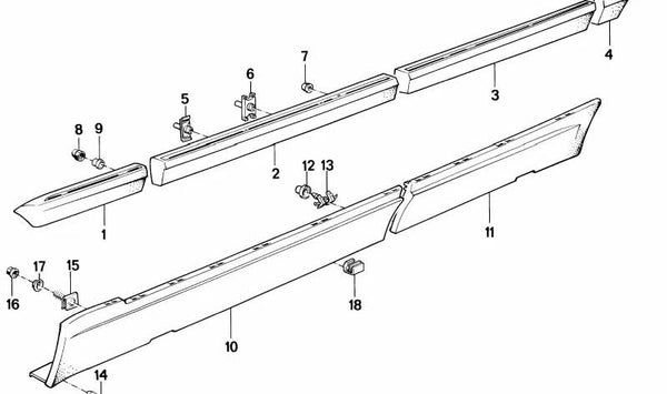 Moldura lateral trasera derecha para BMW E32 (OEM 51131969108). Original BMW