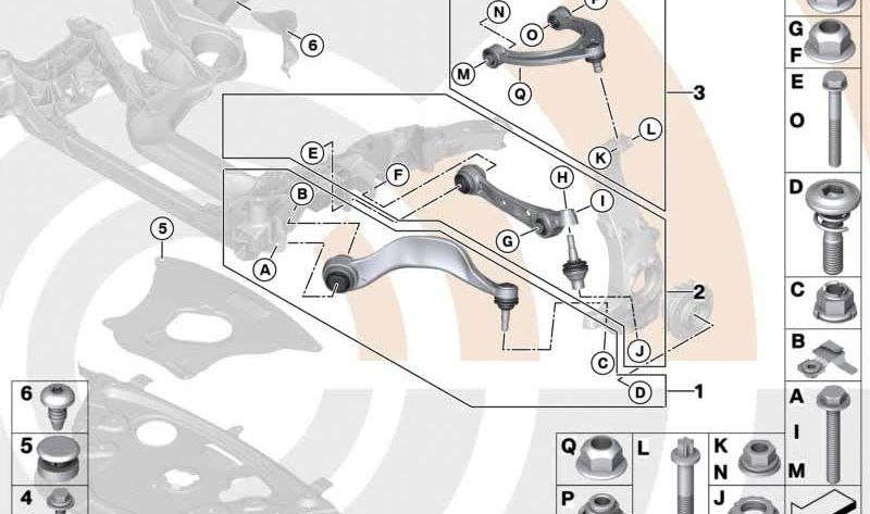 Kit de reparación tirante derecho para BMW Serie 5 F10, F11, F18N Serie 6 F06, F12, F13 (OEM 31122450839). Original BMW.