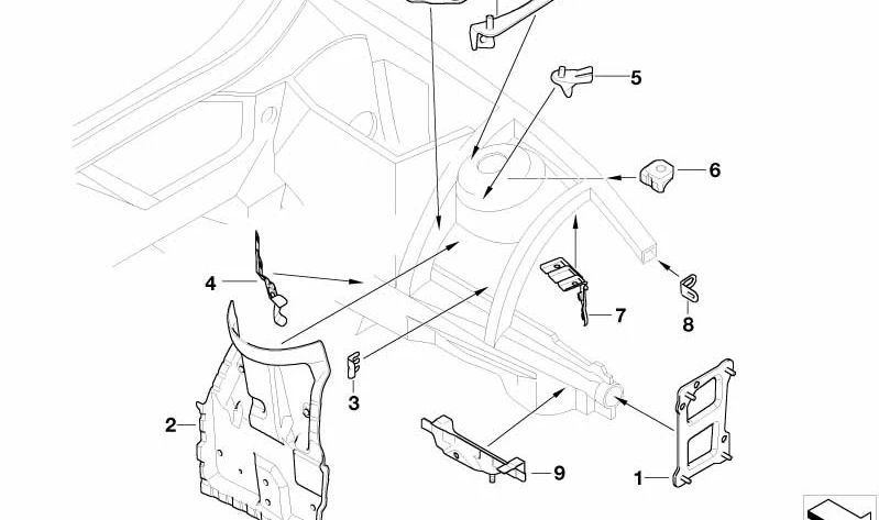 Soporte pared delantera izquierda para BMW Z4 E85, E86 (OEM 41117179665). Original BMW