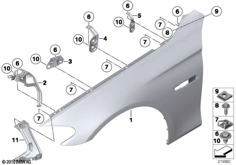 Front right side wall bracket for BMW 5 Series F10, F11, F18 (OEM 41357207208). Original BMW