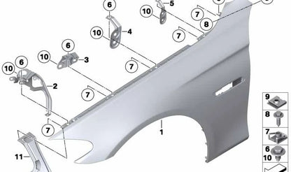 Soporte pared lateral delantero izquierdo para BMW Serie 5 F10, F11, F18 (OEM 41357207205). Original BMW