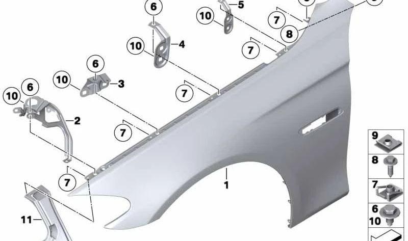 Soporte pared lateral delantero derecho para BMW Serie 5 F10, F11, F18 (OEM 41357207204). Original BMW