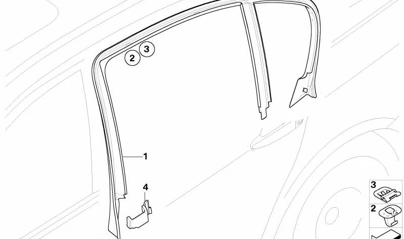 Cubierta marco de la ventana puerta trasera derecha para BMW E91, E91N (OEM 51357119946). Original BMW