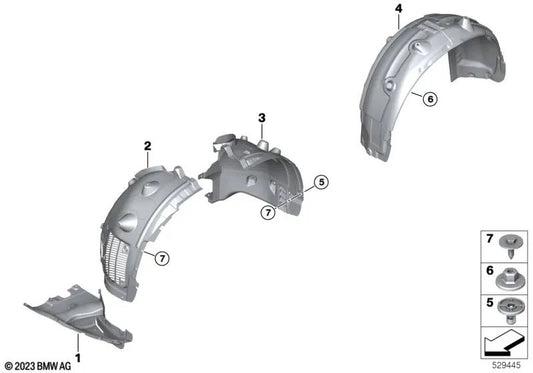 Untere linke Radhausabdeckung für BMW X6 F96 (OEM 51718077671). Original BMW