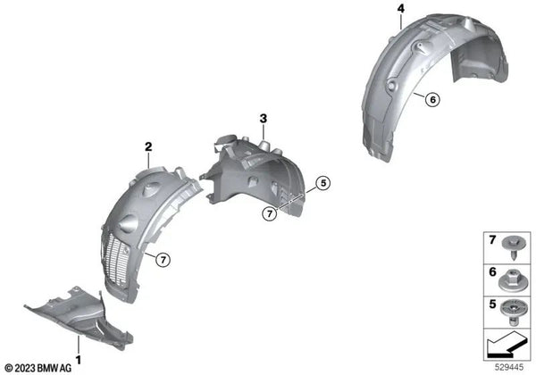 Cubierta del paso de rueda inferior izquierda para BMW X5 F95 (OEM 51718083173). Original BMW