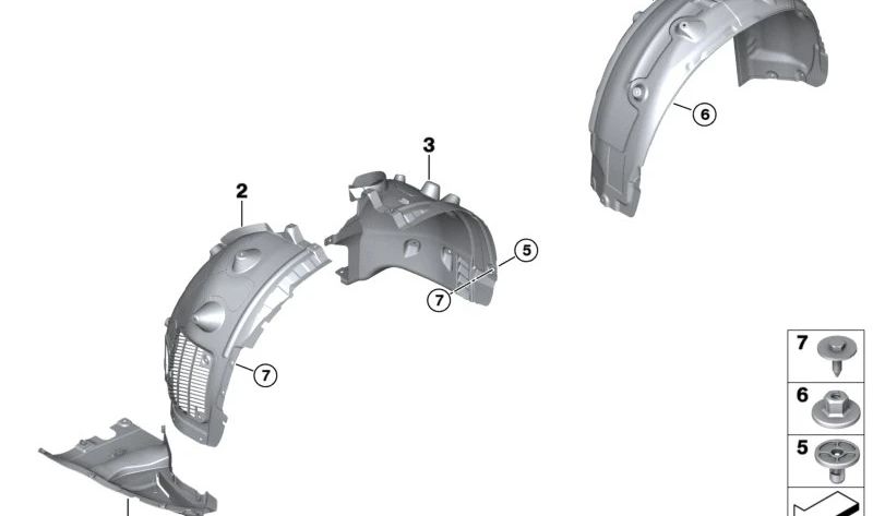 Front left wheel arch cover OEM 51717424905 for BMW G05, F95. Original BMW.