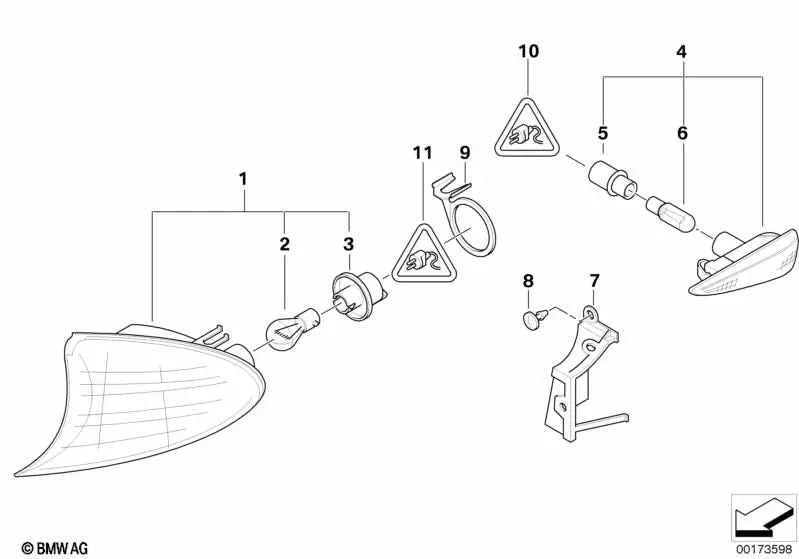 Soporte de luz intermitente derecha para BMW Serie 3 E46 (OEM 63136914764). Original BMW.