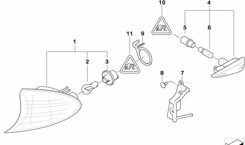 Soporte para luz intermitente izquierda OEM 63136938621 para BMW E46. Original BMW.