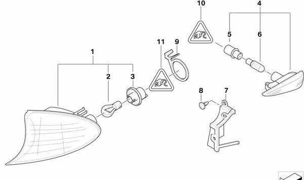 Intermitente derecho blanco/titán OEM 63137165854 para BMW E46 (Sedán, Touring, Coupé, Cabrio). Original BMW.