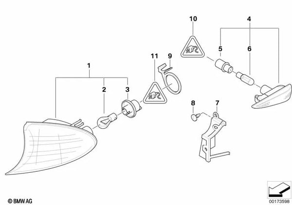 Luces intermitentes derechas amarillas para BMW Serie 3 E46 (OEM 63137165848). Original BMW