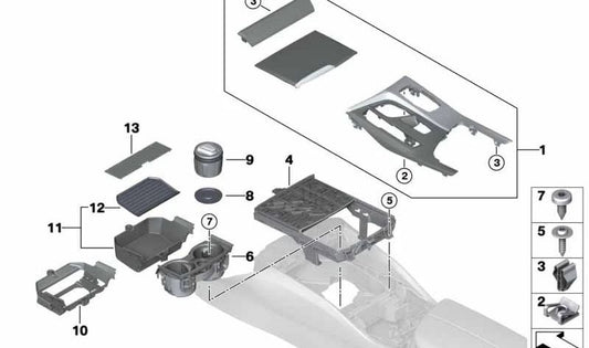 Center Console Cover for BMW 5 Series G30, G31, 6 Series G32 (OEM 51168071702). Original BMW