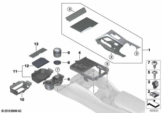 Center Console Cup Holder for BMW F90, F90N, G30, G30N, G31, G31N, G38, G38N, G32, G32N (OEM 51166833813). Genuine BMW.