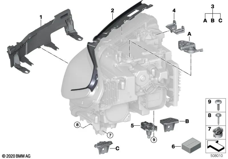 Kit de reparación de faro izquierdo para BMW F90N, G30N, G31N, G38N (OEM 63119879645). Original BMW