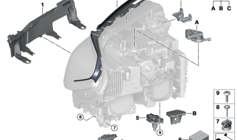 Soporte de Faro Derecho para BMW F90N, G30N, G31N, G38N (OEM 63119879644). Original BMW