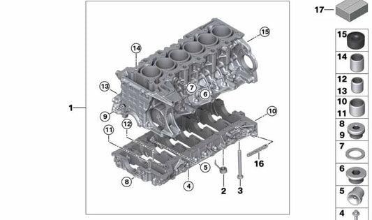 Cárter de cilindro con pistón para BMW Serie 1 E81, E82, E87, E88, Serie 3 E90, E92, E93, Serie 5 E60, Serie 6 E63, E64, Serie 7 F01, F02, X3 E83, X5 E70, Z4 E85, E86 (OEM 11110422904). Original BMW