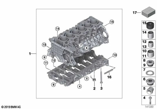 Casquillo guía para BMW Serie 1 E81, E82, E87, E87N, E88, Serie 3 E90, E91, E92, E93, Serie 5 E60, E61, F10, F11, F18, Serie 6 E63, E64, Serie 7 E65, E66, F01, F02, X1 E84, X3 F25, X5 E70, Z4 E89 (OEM 11117524471). Original BMW.