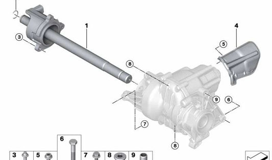 Eje intermedio con tubo de soporte OEM 31607646908 para BMW F40, F44, F45, F46, F48, F49, F39. Original BMW.