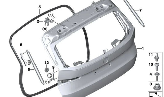 Rear Right Trunk Hinge OEM 41008494152 for BMW 2 Series Active Tourer (U06). Original BMW.