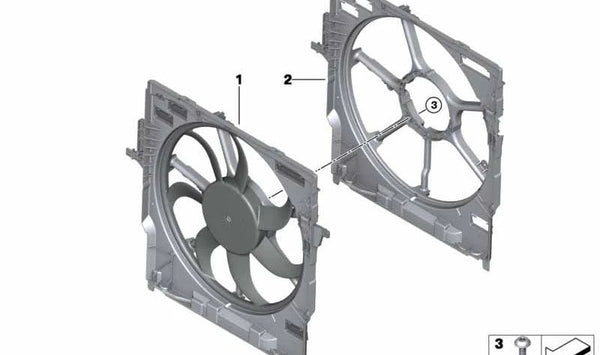 Carcasa de ventilador OEM 17428618246 para BMW E70, F15, F85, E71, E72, F16, F86. Original BMW.