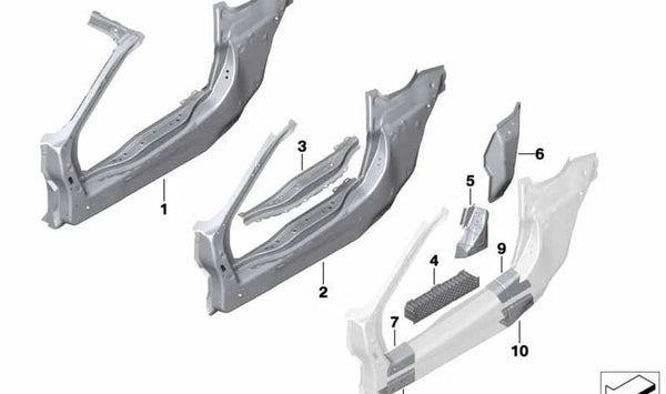 Placa de refuerzo inferior derecha trasera superior OEM 41007393532 para BMW i8 (I12, I15). Original BMW.