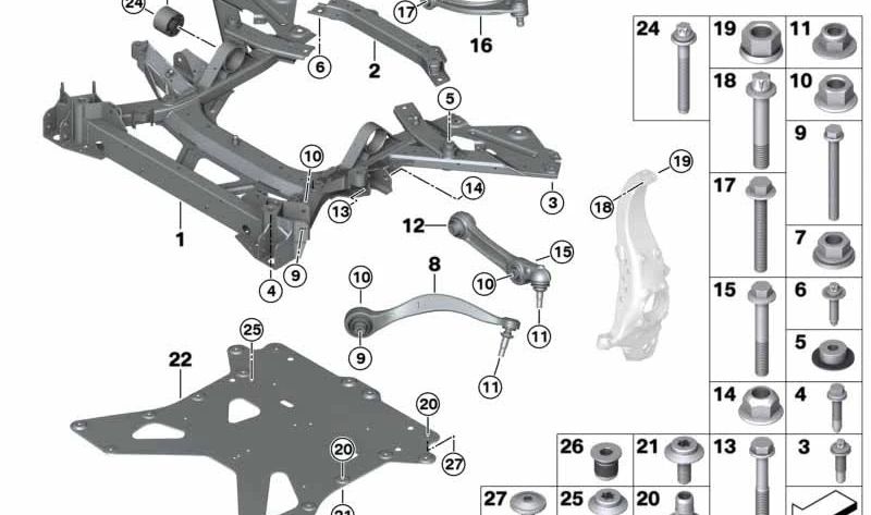 Soporte de motor OEM 22116856298 para BMW i8 (I12, I15). Original BMW.