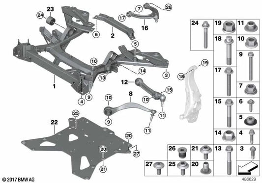 Vorderachsträger sin soporte de motor para BMW i I12, I12N, I15 (OEM 31108836245). Original BMW