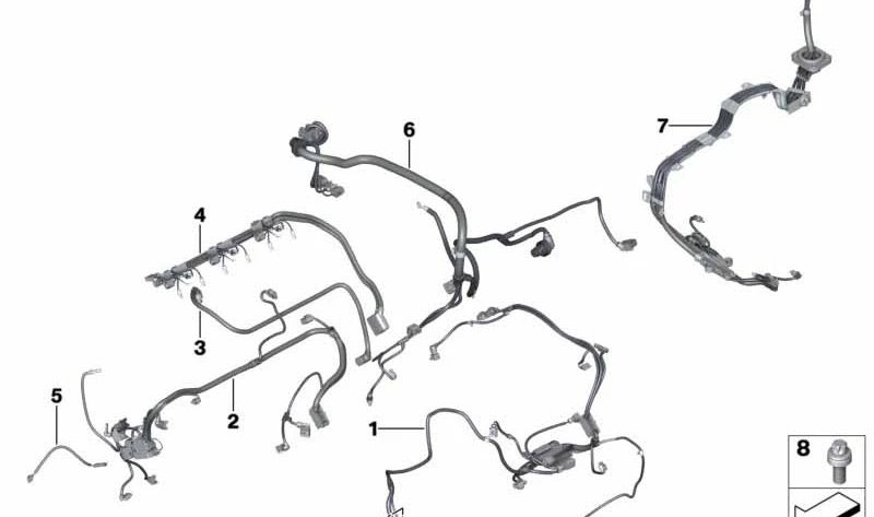 Arnés de cableado del motor para BMW Series F07, F10, F06, F12, X3 F25, X4 F26, X5 F15, X6 F16 (OEM 12518601840). Original BMW