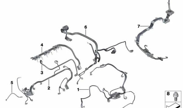 Arnés de cableado del motor para BMW Series F07, F10, F06, F12, X3 F25, X4 F26, X5 F15, X6 F16 (OEM 12518601840). Original BMW