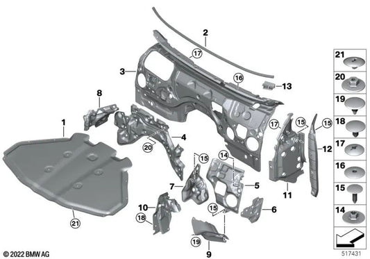 Akustikdämmung für Motorraumtrennwand rechts für BMW 7er G70 (OEM 51489423324). Original BMW.