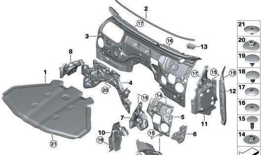 Aislamiento acústico cazoleta del amortiguador derecho para BMW G70 (OEM 51489423300). Original BMW.