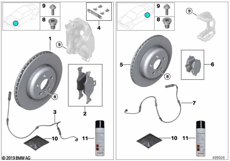 Kit de reparación de pastillas de freno sin amianto para BMW G30, G32, G32N, G12N, G14, G15, G16 (OEM 34116889572). Original BMW.