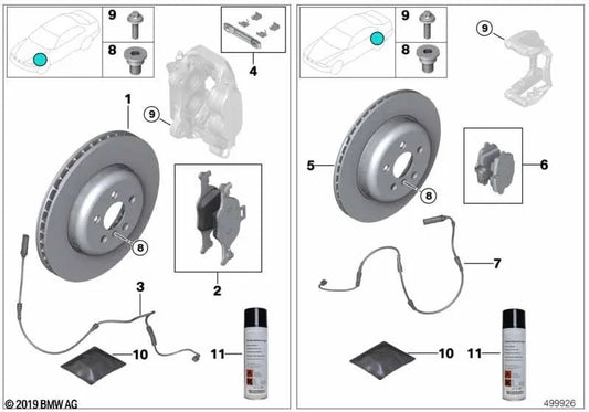 Kit de reparación de pastillas de freno sin amianto para BMW G30, G32, G32N, G12N, G14, G15, G16 (OEM 34116889572). Original BMW.