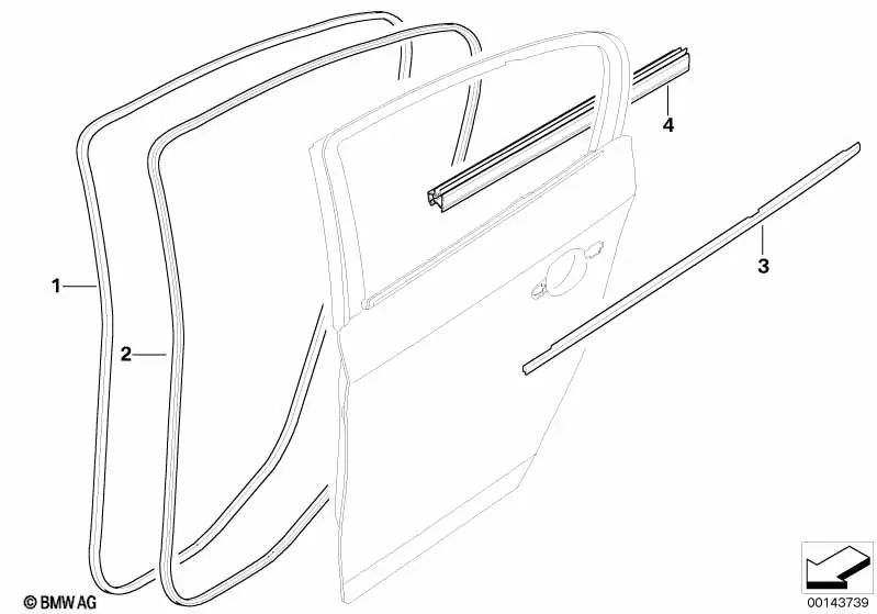 Protección de borde de puerta trasera para BMW E87, E87N (OEM 51727159212). Original BMW