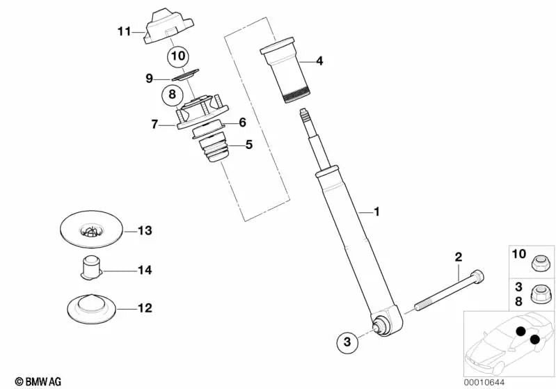 Amortiguador adicional trasero para BMW Serie 5 E39 (OEM 33531094065). Original BMW.