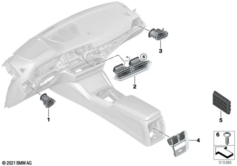 Rejilla de ventilación de aire fresco lateral del conductor para BMW G42, G87, G20, G21, G28, G80, G81, G22, G23, G26, G82, G83 (OEM 64226848619). Original BMW