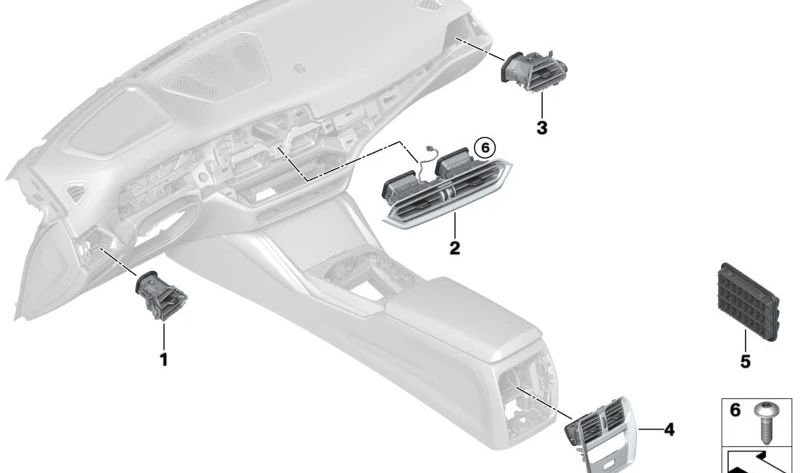 Rejilla de ventilación lado conductor OEM 64226848617 para BMW G42, G20, G21, G28, G80, G81, G22, G23, G26, G82, G83. Original BMW.