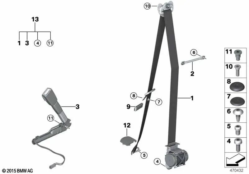 Cinturón de seguridad delantero derecho para BMW Serie 4 F33N, F83N (OEM 72118076214). Original BMW