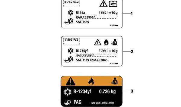 Etiqueta de advertencia del refrigerante para BMW Serie 5 F07, F10, F11, F18, Serie 6 F06, F12, F13, Serie 7 F01, F02 (OEM 71239384628). Original BMW