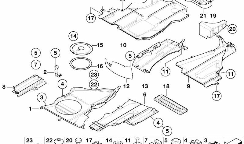 Cubierta inferior del filtro de carbón activo OEM 51718233266 para BMW E46. Original BMW.