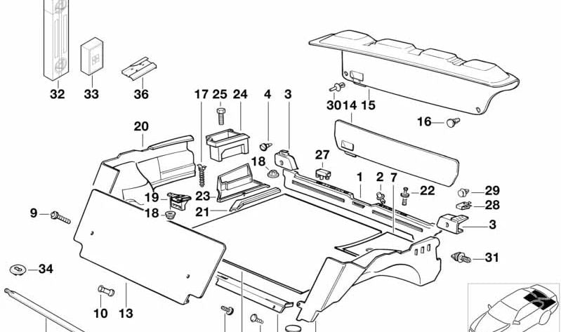 Revestimiento del portón trasero para BMW Serie 3 E36 (OEM 51498122422). Original BMW