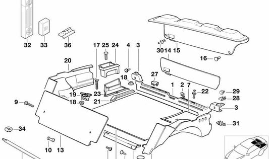 Revestimiento del portón trasero para BMW Serie 3 E36 (OEM 51498122422). Original BMW