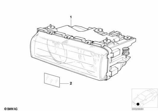 Right headlight for BMW E38 (OEM 63128352754). Genuine BMW.