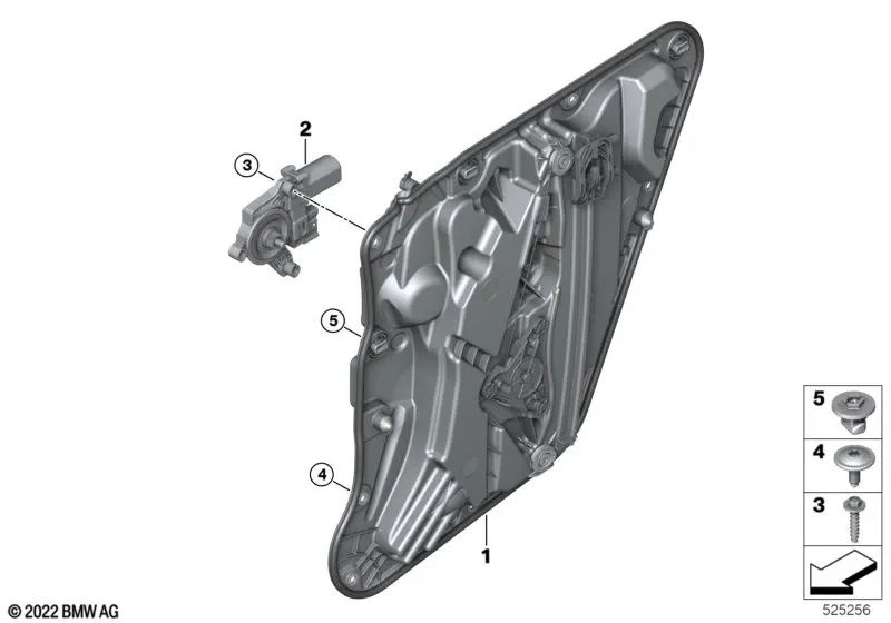 Rechter Fensterheber für BMW F70, U06, U11, U12, U10 (OEM 67625A75082). Original BMW.