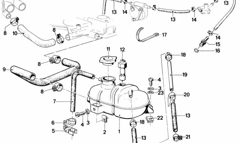 Manguera del sistema de refrigeración OEM 11531265112 para BMW E23. Original BMW.