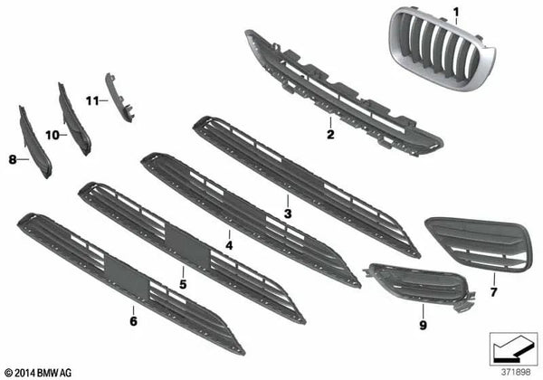 Rejilla lateral cerrada izquierda para BMW X4 F26 (OEM 51117338511). Original BMW.