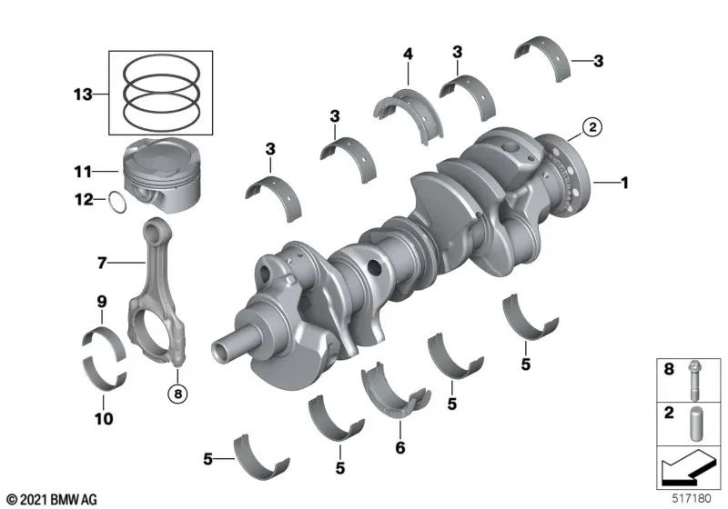 Cojinete de guía Verde para BMW G30, G30N, G31N Serie 5, G11, G11N, G12, G12N Serie 7, G14, G15, G16 Serie 8, G05 X5, G06 X6, G07 X7 (OEM 11217933649). Original BMW.