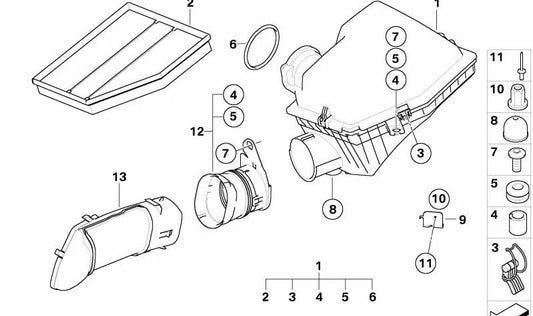 Amortiguador de ruido de admisión para BMW Serie 5 E60, Serie 6 E63, E64 (OEM 13717525715). Original BMW