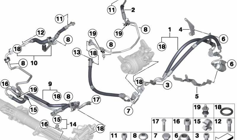 Soporte para Manguera Flexible Dynamic Drive para BMW F07, F01 (OEM 32416790049). Original BMW