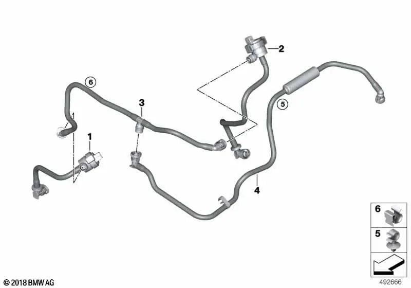 Válvula de ventilación del tanque con conducto para BMW Serie 5 G30, G30N, Serie 7 G11N, G12N, Serie 8 G14, G15, G16 (OEM 13908482822). Original BMW.