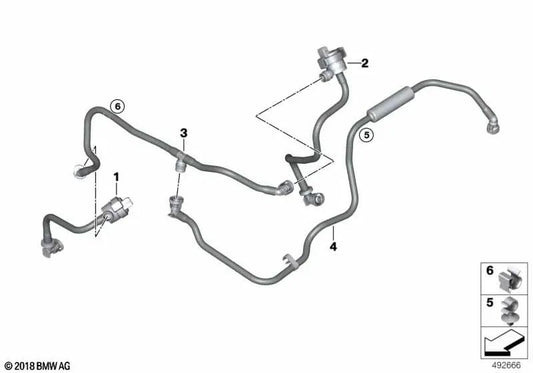 Válvula de ventilación del tanque con conducto para BMW Serie 5 G30, G30N, Serie 7 G11N, G12N, Serie 8 G14, G15, G16 (OEM 13908482822). Original BMW.